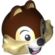 Minifig Head Special, Chip, Chipmunk with Centered Teeth, Reddish Brown Fur and Black Nose Print / Tan