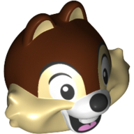 Lego Minifig Head Special, Chip, Chipmunk with Centered Teeth, Reddish Brown Fur and Black Nose Print / Tan