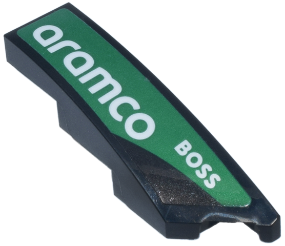 Lego Wedge 4 x 1 Right with White 'BOSS' and 'aramco' Logo on Green Background Pattern (Sticker) - Set 77245