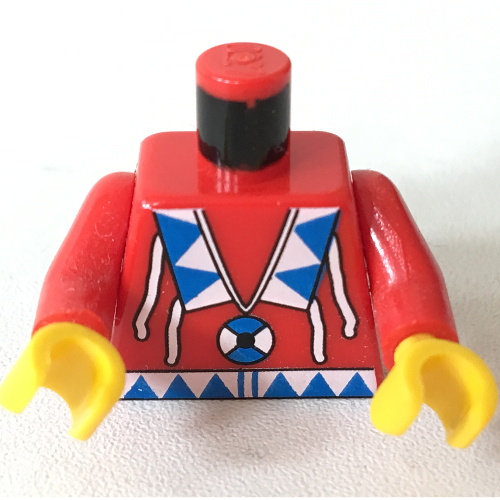 Lego Torso American Indian Breechcloth with Triangles, Blue/White Amulet Print, Red Arms, Yellow Hands