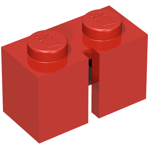 Lego Brick 1 x 2 without Bottom Tube, Slotted (with 1 slot) / Red