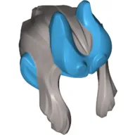 Hair with Horns and Ears, Medium Azure Pattern / Flat Silver