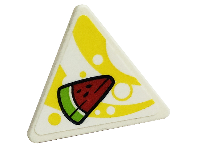 Lego Road Sign 2 x 2 Triangle with Open O Clip with Watermelon on Yellow Curved Stripes Pattern (Sticker) - Set 41701