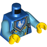 Lego Torso Armor, Medium Azure Plates, Blue Pentagon with White Chicken Print, Medium Azure Arms, Yellow Hands / Blue
