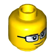 Minifig Head Astor City Scientist, Glasses, Reddish Brown Eyebrows and Goatee, Closed Mouth / Scared Open Mouth Print / Yellow
