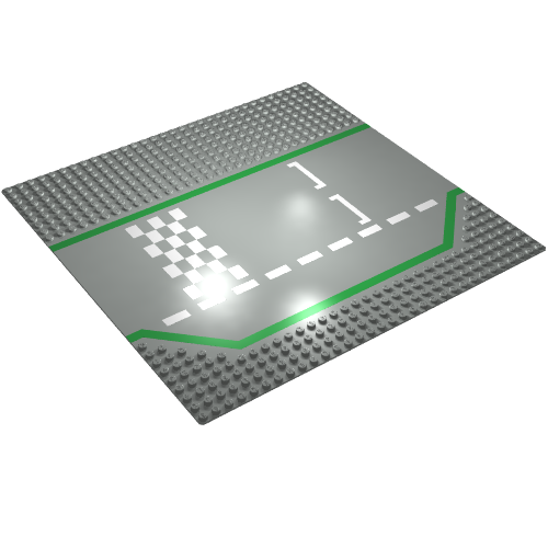 Lego Baseplate 32 x 32 Wide Road, 9-Stud with 3 Lane Race Track Checker Print / Light Gray