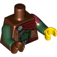 Torso, Odd Dual Molded Arms, Vest Ornate, Sash, Silver Fox Head Print, Left Dark Red Sleeve Pattern, Dark Green Arms, Left Yellow Hand, Right Reddish Brown Hand / Reddish Brown