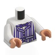 Lego Torso, Dark Purple Striped Dapper Dan Jacket, Dark Purple Bow Tie print, White Arms, Nougat Hands / White