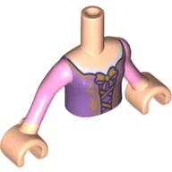 Minidoll Torso Girl with Purple Dress, Gold Lace with Bow Print, Light Nougat Arms and Hands / Light Nougat