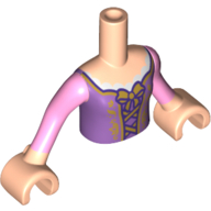 Lego Minidoll Torso Girl with Purple Dress, Gold Lace with Bow Print, Light Nougat Arms and Hands / Light Nougat