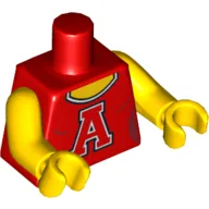 Torso, Top with Scoop Neck and Red 'A' Print, Yellow Arms and Hands / Red