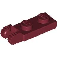 Hinge Plate 1 x 2 Locking with 2 Fingers On End, with Groove, 9 Teeth / Dark Red