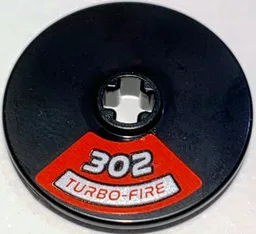 Technic, Disk 3 x 3 with Silver '302' and 'TURBO-FIRE' on Red Background Pattern (Sticker) – Set 10304