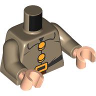 Lego Torso, Bright Light Orange Buttons, Belt Buckle, Black Belt print, Dark Tan Arms, Light Nougat Hands / Dark Tan