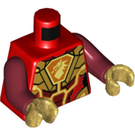 Lego Torso Armor, Gold Plates and Hexagonal Shield with Dragon Head Print, Dark Red Arms, Pearl Gold Hands / Red