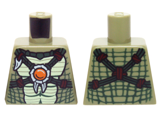 Lego Torso Crocodile Skin with Dark Green Crossing Straps and Fire Chi Emblem Pattern