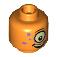Minifig Head Alien Keytarist, One Large Eye, Medium Lavender Spots, Open Mouth Smile Print / Orange