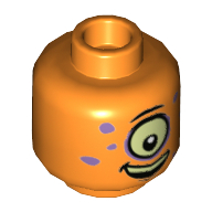 Lego Minifig Head Alien Keytarist, One Large Eye, Medium Lavender Spots, Open Mouth Smile Print / Orange