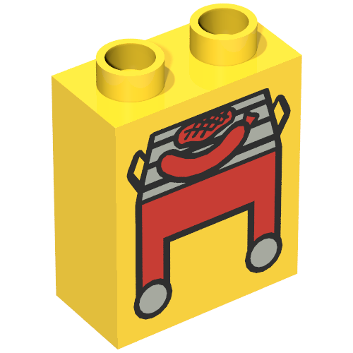 Lego Duplo Brick 1 x 2 x 2 with Red Grill and Hot Dog Print / Yellow