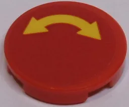 Tile, Round 2 x 2 with Bottom Stud Holder with Yellow Curved Arrow Double on Red Background Pattern (Sticker) - Sets 60076 / 60166