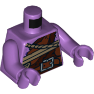 Lego Torso Tunic, Tattered Reddish Brown and Dark Orange, Tan Rope, Belt Print, Medium Lavender Arms and Hands / Medium Lavender