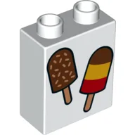 Duplo Brick 1 x 2 x 2 with 2 Ice Cream Treats on Sticks Print / White