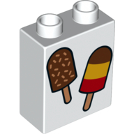 Lego Duplo Brick 1 x 2 x 2 with Bottom Tube - 2 Ice Cream Treats on Sticks print / White