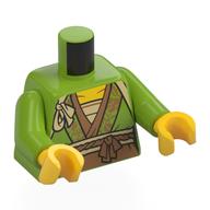 Lego Torso, Robe, Gold Trim, Medium Nougat Knotted Band, Tan Straps, Pouch on Back print, Lime Arms, Yellow Hands / Lime