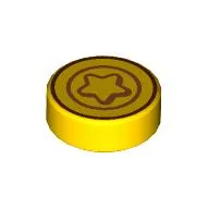 Tile Round 1 x 1 with Coin, Star Print / Yellow
