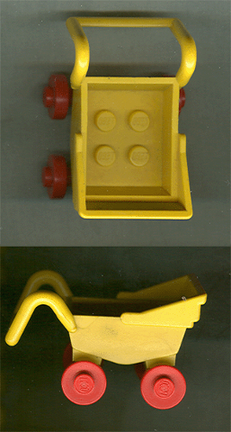 Lego Fabuland Stroller Chassis with Red Wheel Pair Small with Center Stud Fixed on (Same Color) Axle (fabad3 / fabwheel3)