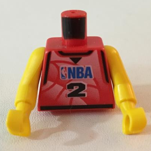 Lego Torso Basketball Jersey, NBA Logo and '2' Print, Long One Piece Arms Yellow (NBA)