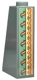 Slope 75 2 x 1 x 3 - Hollow Stud with Wallpaper, Orange Swirls and Ornamental Geometric Border on Sand Green Background Pattern on End (Sticker) - Set 40579