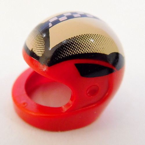 Lego Helmet, Standard with Checks and Black/White Fade Print / Red