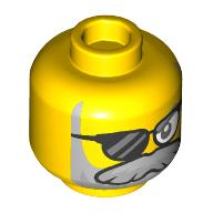 Lego Minifig Head Mr. Oz, Sunglasses with One Glass Missing, Light Bluish Gray Beard with Silver Highlights Print / Yellow