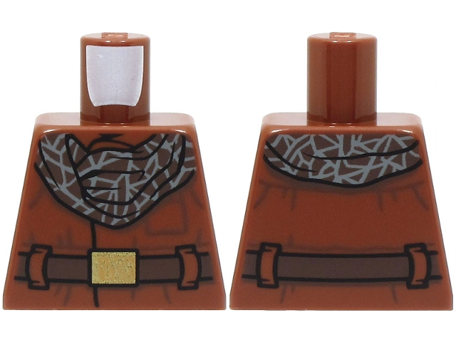 Lego Torso Coat with Pocket and Dark Brown Belt with Gold Buckle, Bandana with Dark Bluish Gray Trim Pattern