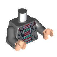 Lego Torso Jacket with Pockets, Dark Green/Dark Red Sweater print, Dark Bluish Gray Arms, Light Nougat Hands / Dark Bluish Gray