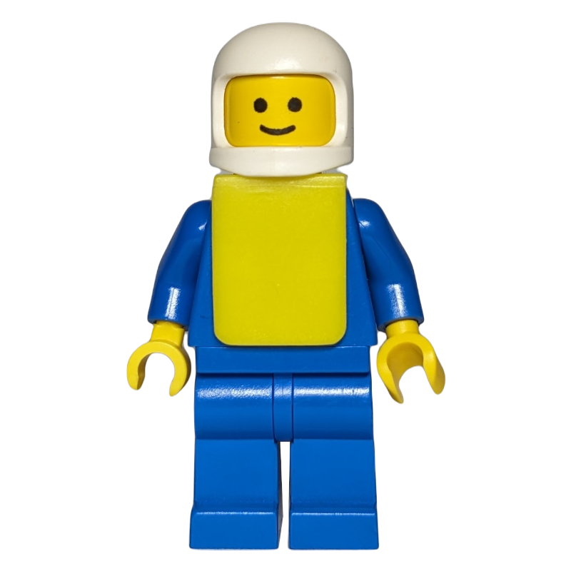 Lego Man, Blue Shirt with Buttons and Pockets, Blue Legs, White Helmet, Yellow Vest