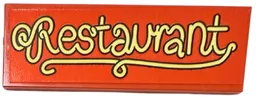 Tile 2 x 6 with Bright Light Yellow 'Restaurant' Noodle Pattern (Sticker) - Set 42655 / Reddish Orange