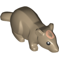 Lego Animal, Rodent, Rat / Mouse with Black Eyes and Light Nougat Blaze Print (Scabbers) / Dark Tan