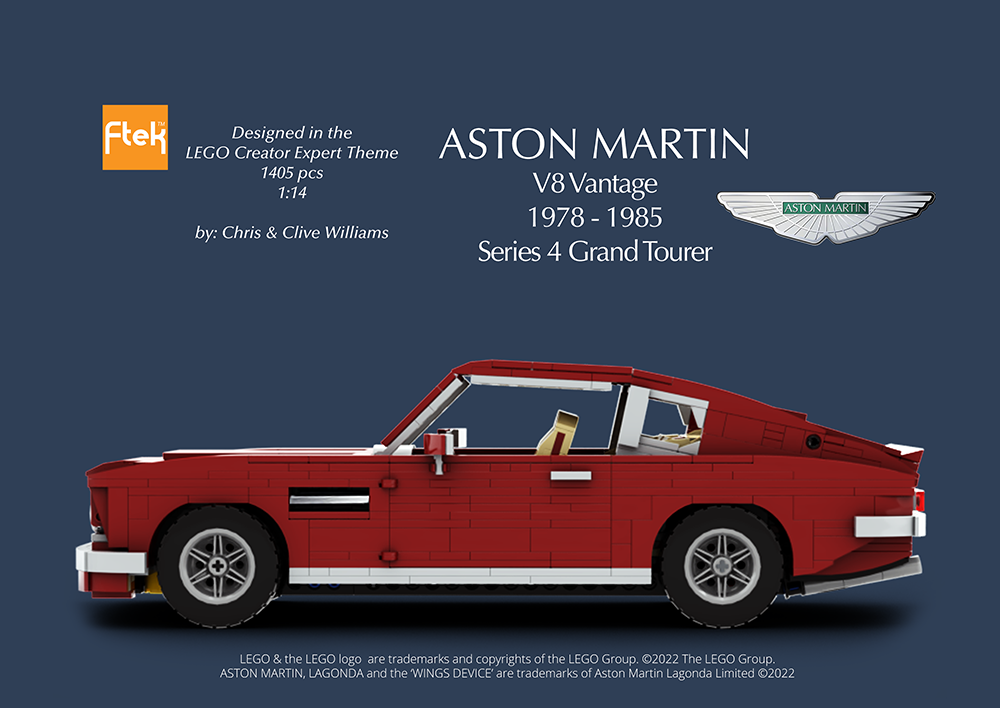 Lego Aston Martin V8 Vantage 1978 - 1985 Series 4 in Windsor Red with Magnolia Hide