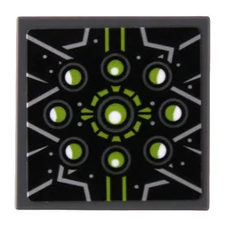 Tile, Modified 2 x 2 Inverted with Lime and White Eyes, Silver Lines and Dots on Black Background Pattern (Sticker) - Set 80022