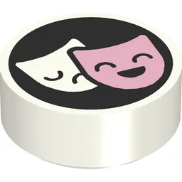 Tile Round 1 x 1 with Pink/White Masks on Black Background Print