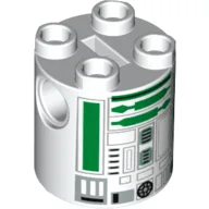 Brick Round 2 x 2 x 2 Robot Body with Black and Green Astromech Droid Print (R2-A5)