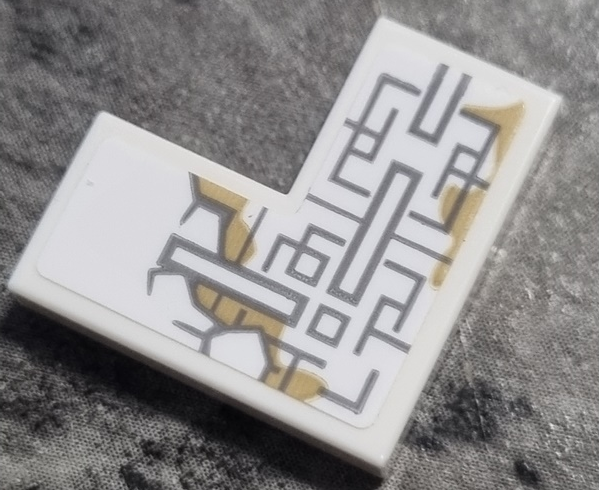 Lego Tile 2 x 2 Corner with Light Bluish Gray Asian Geometric Design with Cracks and Dark Tan Stains Pattern Model Right Side (Sticker) - Set 76185