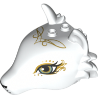 Lego Animal Body Part, Fox Head with Olive Green Eyes, Purple Swirls and Black Nose / White