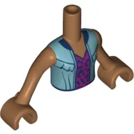 Minidoll Torso Girl with Medium Blue Jacket, Dark Pink Shirt with Blue Dots Print, Medium Nougat Arms and Hands / Medium Nougat