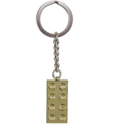 Key Chain, Chrome Chain and Ring with 2 x 4 Brick / Chrome Gold