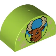 Duplo Brick 2 x 4 x 2 Curved Top with Deer and Paw Prints Print / Lime