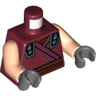 Lego Torso Robe with Brown Belt and Gray and Black Shoulder Plates Print, Light Nougat Arms, Dark Bluish Gray Hands / Dark Red