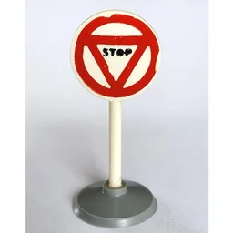 Road Sign Old Round with Triangle Stop Print & Type 1 Base / White